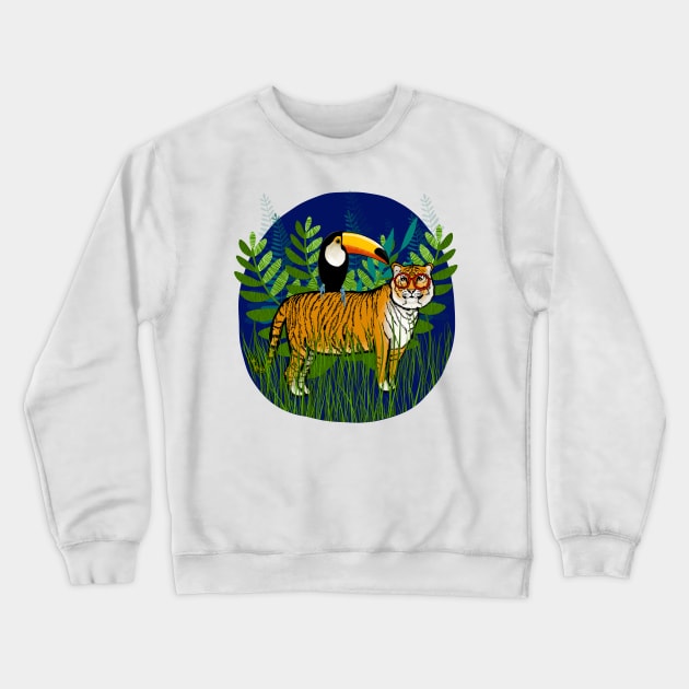 The Tiger and The Toucan Crewneck Sweatshirt by KilkennyCat Art